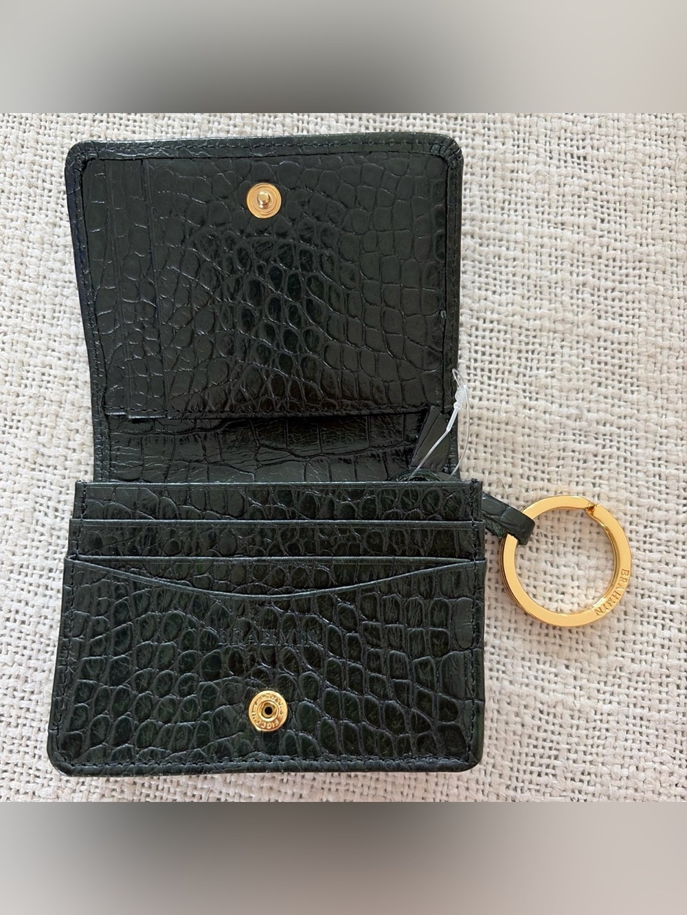 Brahmin Croc-Embossed Card Wallet with Gold Key Ring